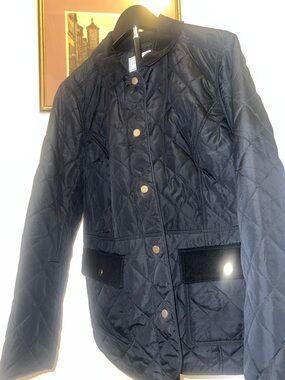 Charter Club Navy Quilted Jacket with Corduroy Trim